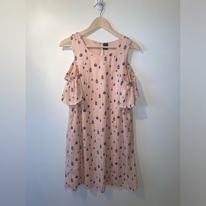 City Streets Dress Birds and Birdcages Pink Ruffled Sleeve